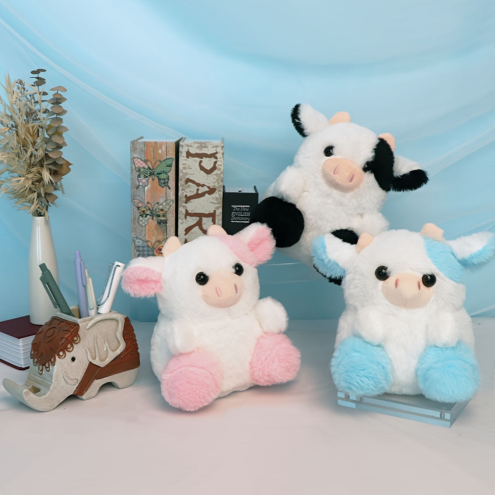 1pc, Assorted Plush Cow Toys, Cute Soft Polyester Stuffed Animal, Home Decor, Kids Birthday/Festive Gift, 7.8 Inches, Pink/Purple/Black/White Set