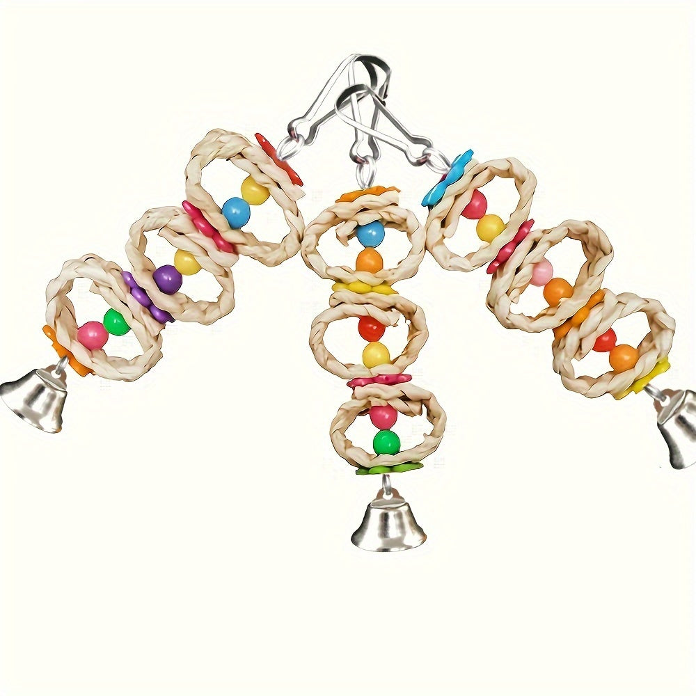 1pc Colorful Parrot Chew Toy Bell - Bird Toys - Durable Bird Cage Supplies with Beads and Sounding Bell for Parrot Entertainment and Exercise