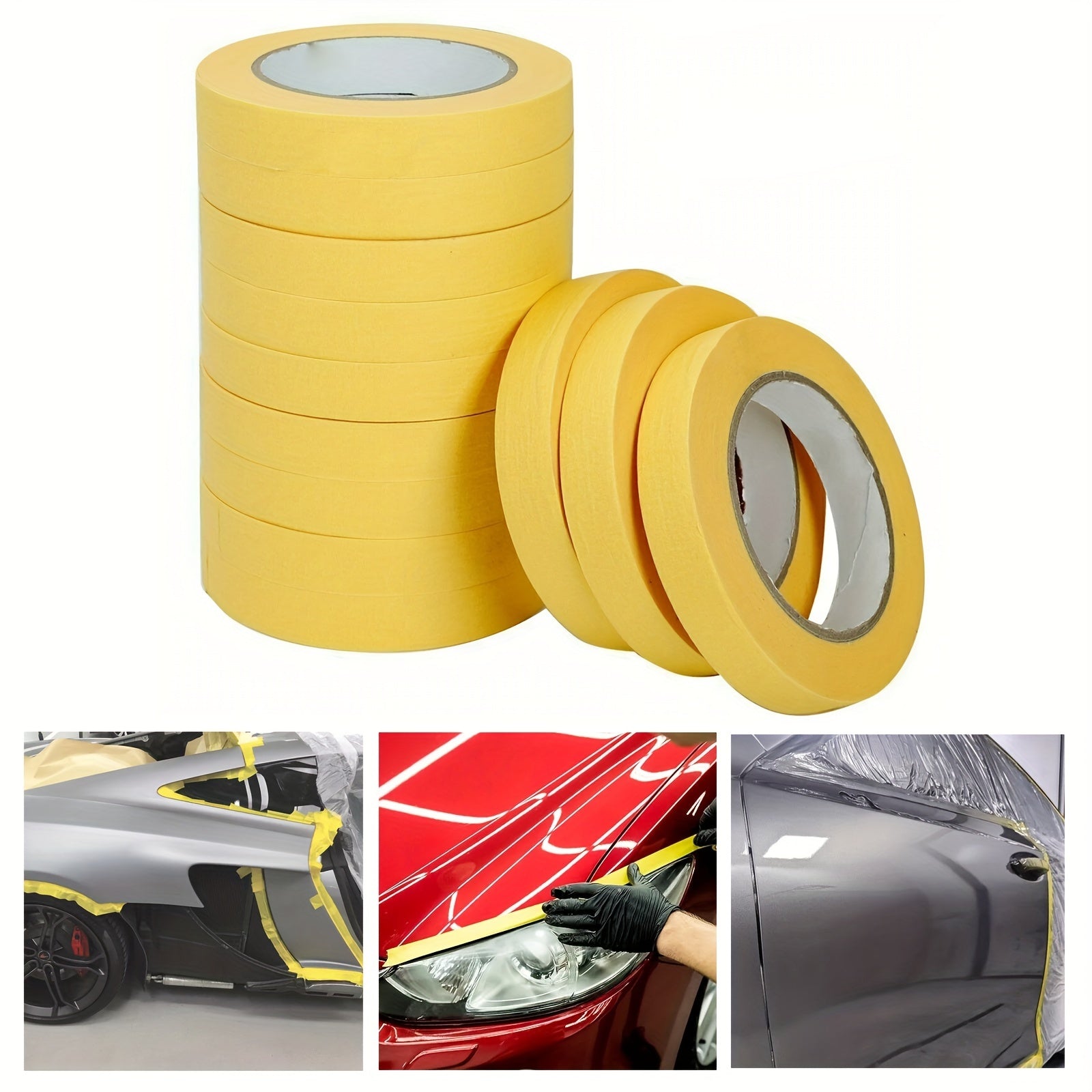 12Rolls 3/4" x165ft Masking Tape Crepe Paper Automotive Refinish 06652 Yellow
