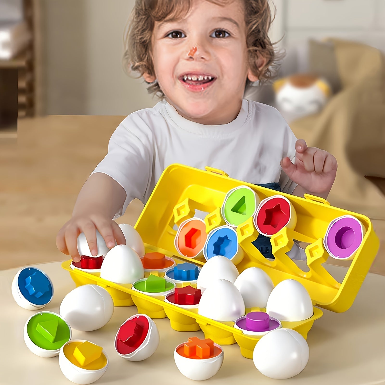 12pcs Geometric Egg Shape Sorter Puzzle - Develops Fine Motor Skills, Color Recognition, and Early Learning for Toddlers Boys and Girls with Easter Egg Toys