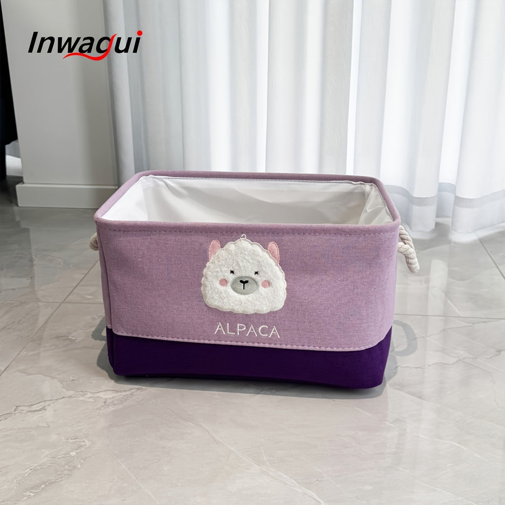 Inwagui Animal-Themed Foldable Storage Basket - Thick Fabric, Elephant, Rabbit & Alpaca Designs with Handles for Clothes, Toys, Books Organizer - Modern Home Decor, for Spring