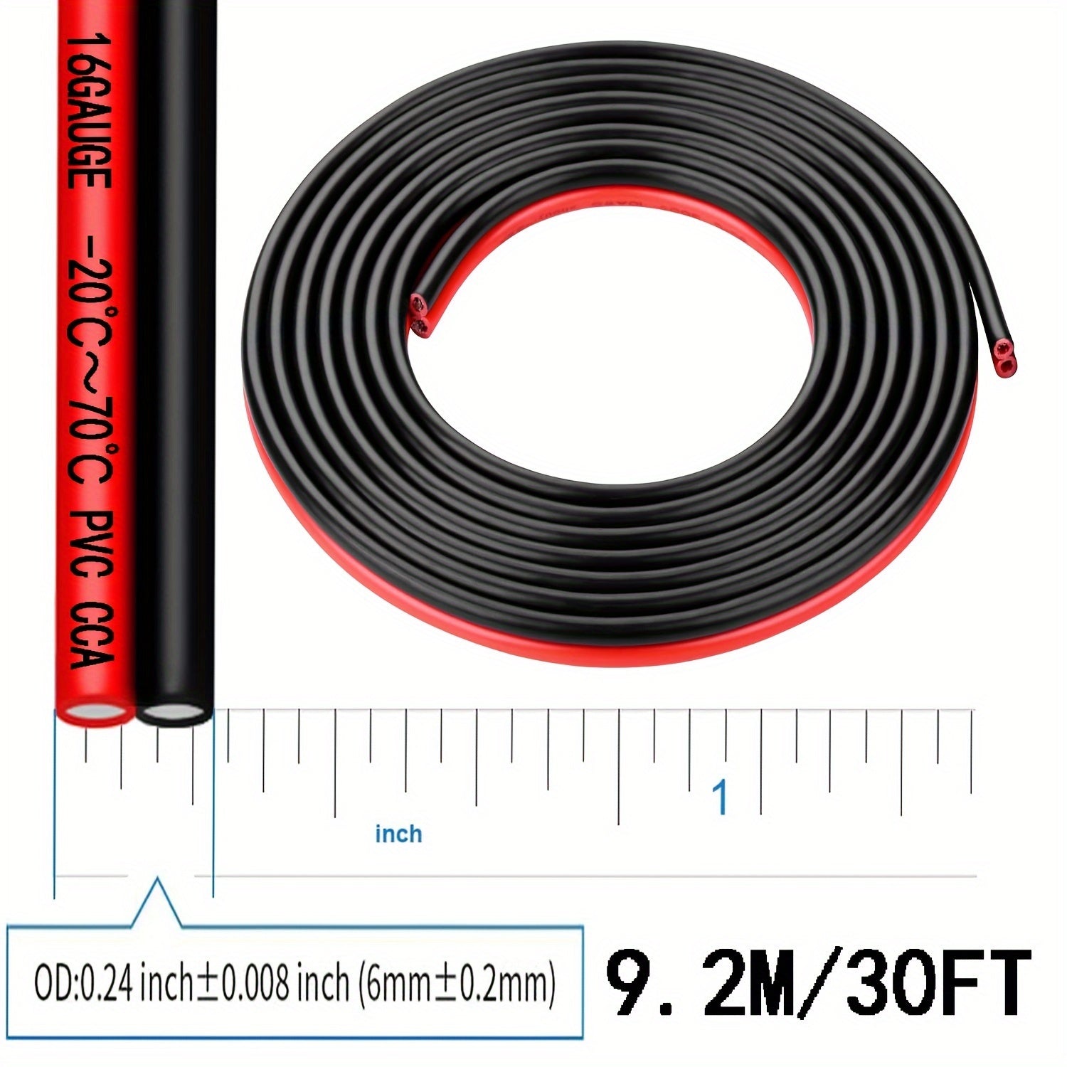 1pc 12 Gauge Twin Conductor Wire, 110V/220V Metal Electrical Cable, Red and Black PVC Insulated Copper Clad Aluminum Extension Cord for High Powered Speakers, LED, Automotive - No Battery Required