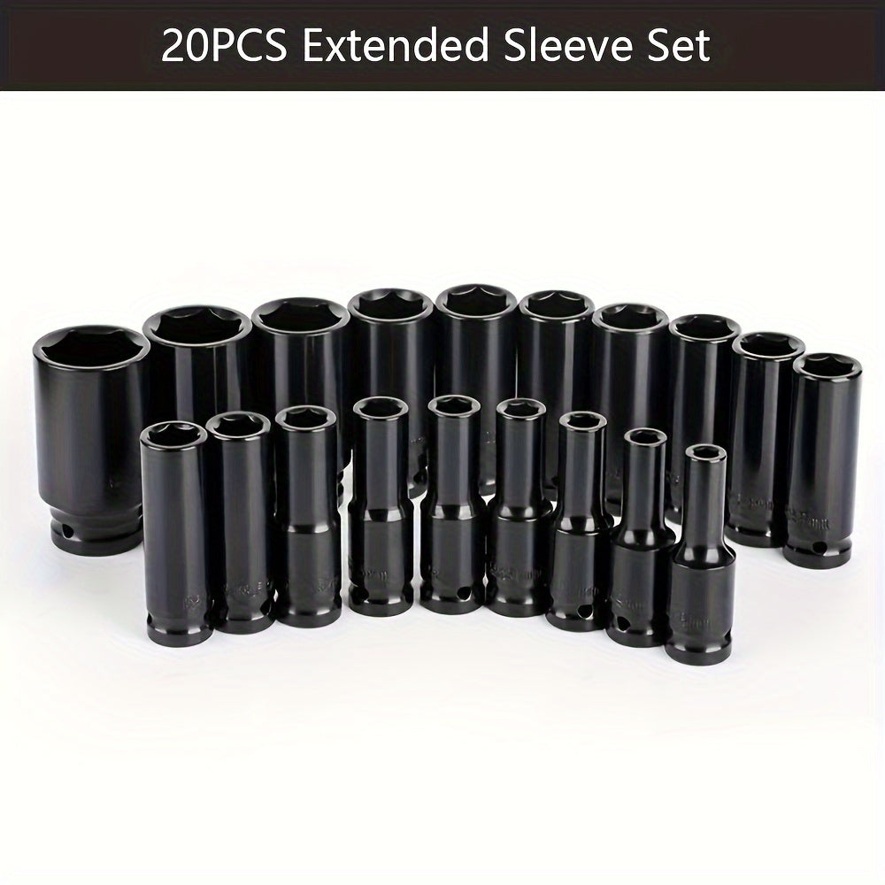 20pc Heavy-Duty Hex Impact Wrench Socket Set - 1/2 Drive, Chrome Vanadium Steel, Metric (8-32mm) Sizes, with Robust Plastic Toolbox - Perfect for Automotive Repair and DIY Projects