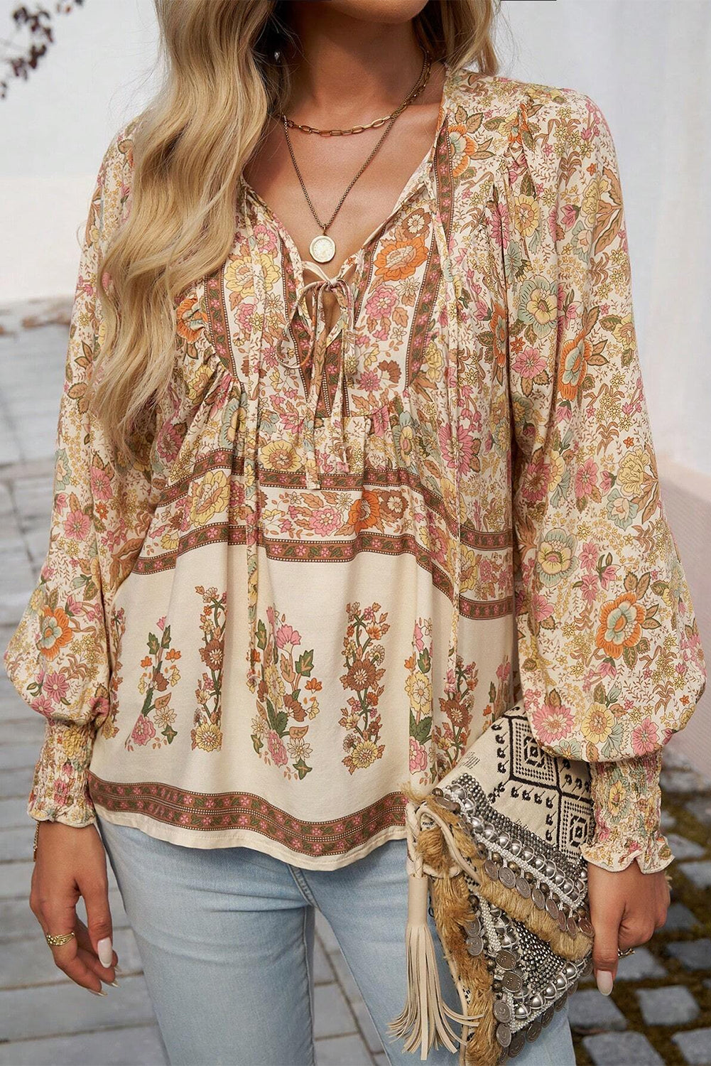 Floral Lantern Sleeve Blouse FB