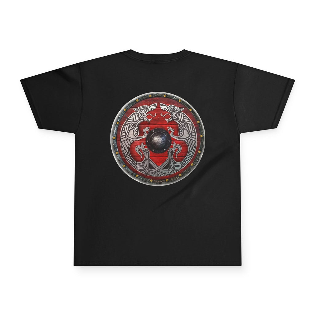 Youth Tee — "Let’s Go Avikingr!" Red Viking Shield Graphic