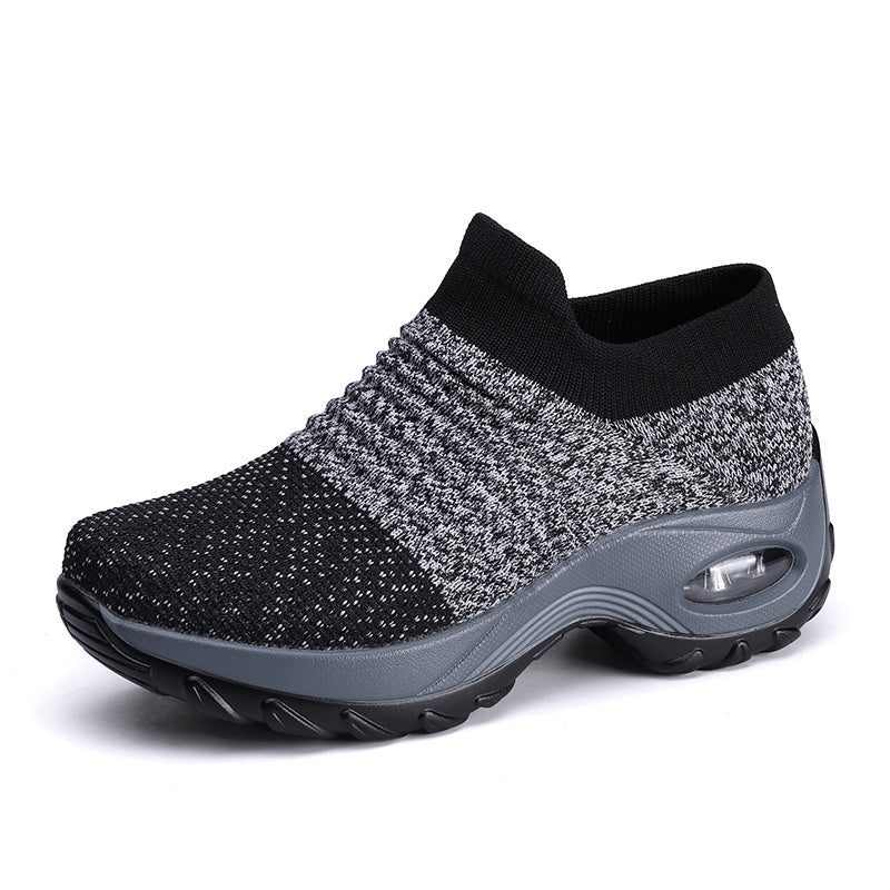 Women'S Air Cushion Sole Sneakers, Lightweight Knit Slip on Shoes, Breathable Running Shoes