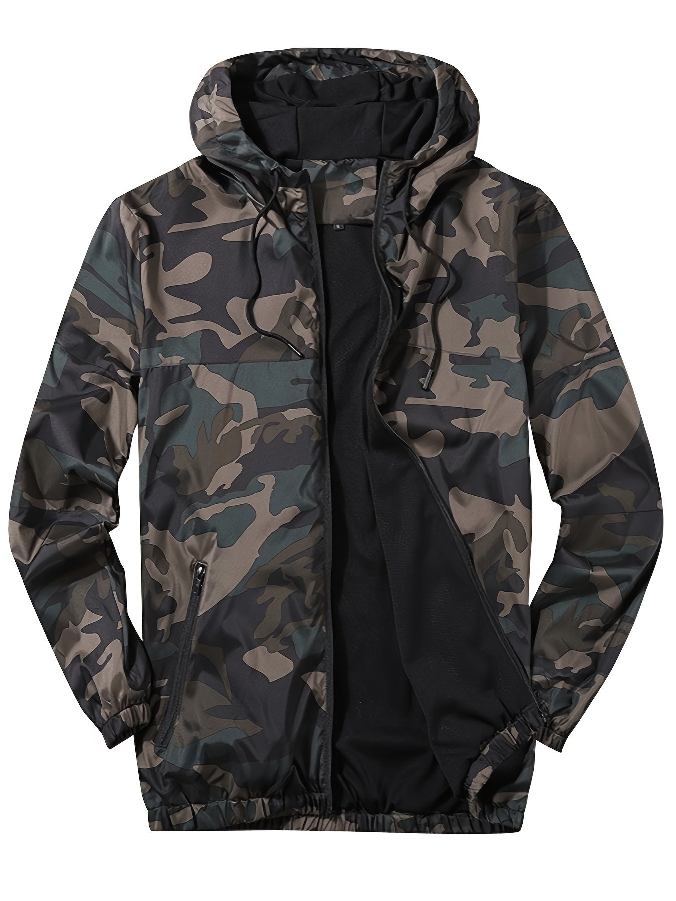 Camouflage Pattern Hooded Jackets By Activity, Men's Casual Loose Fit Breathable Zip Up Jackets For Spring Fall