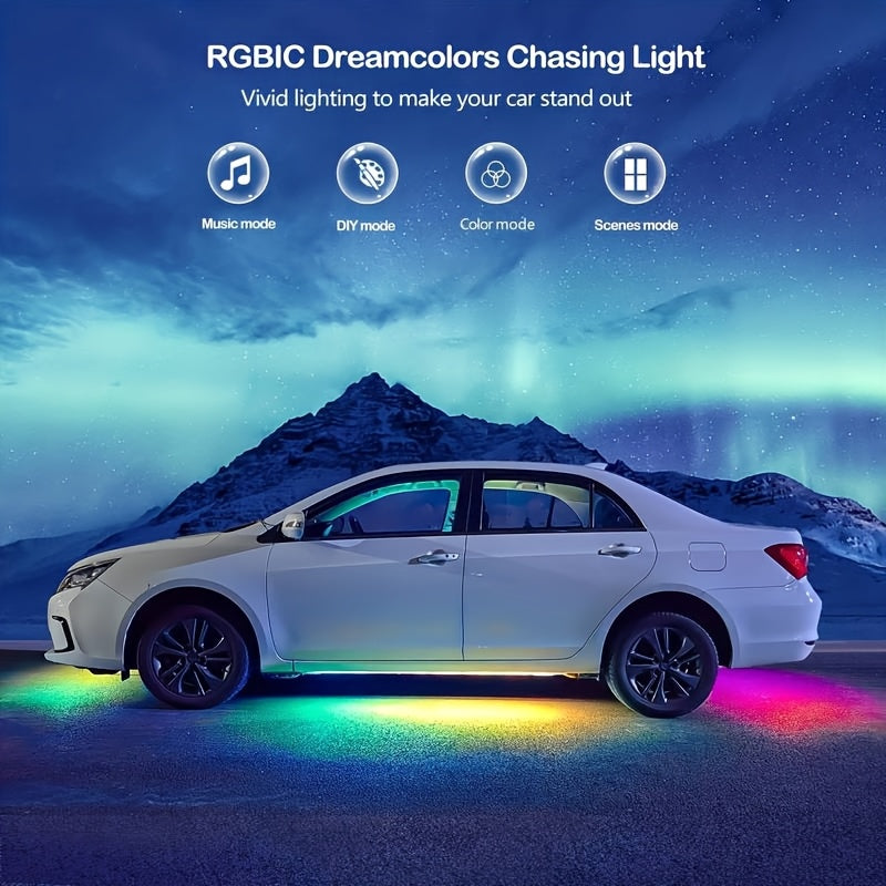 [RGB Automotive LED Strip] 4pcs Dynamic RGB Automotive LED Underglow Kit - Wireless Remote Control, Neon Music Mode, Automotive Underlight Strip