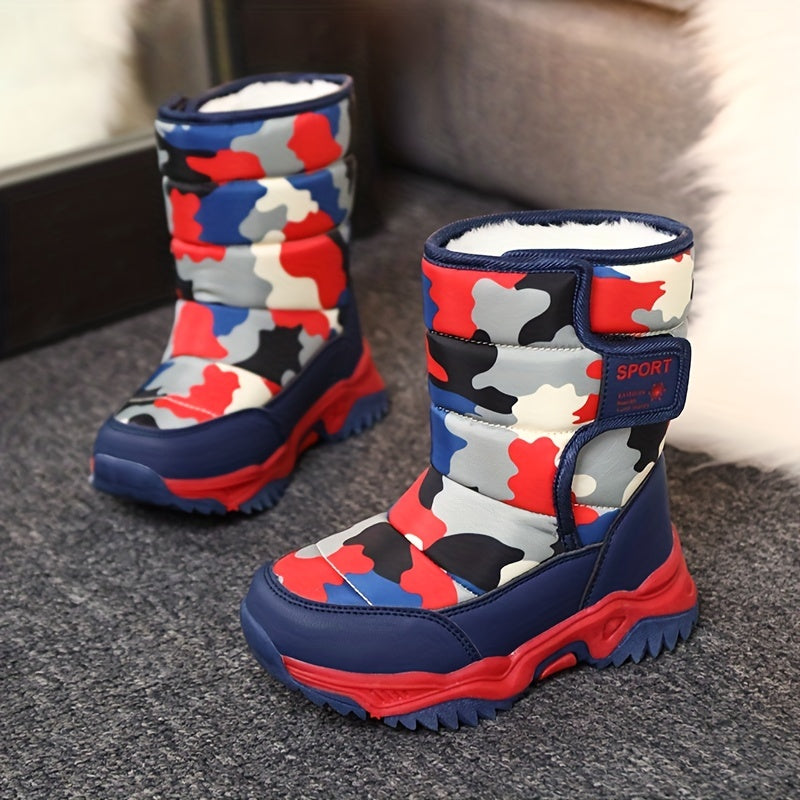 [Boys' Winter Snow Boots] Winter Boys' Camouflage Snow Boots | High-Top Long-Lined Warm Casual Sports Boots with Cushioned EVA Insole and Durable Rubber Sole for Youngsters Outdoor Activities
