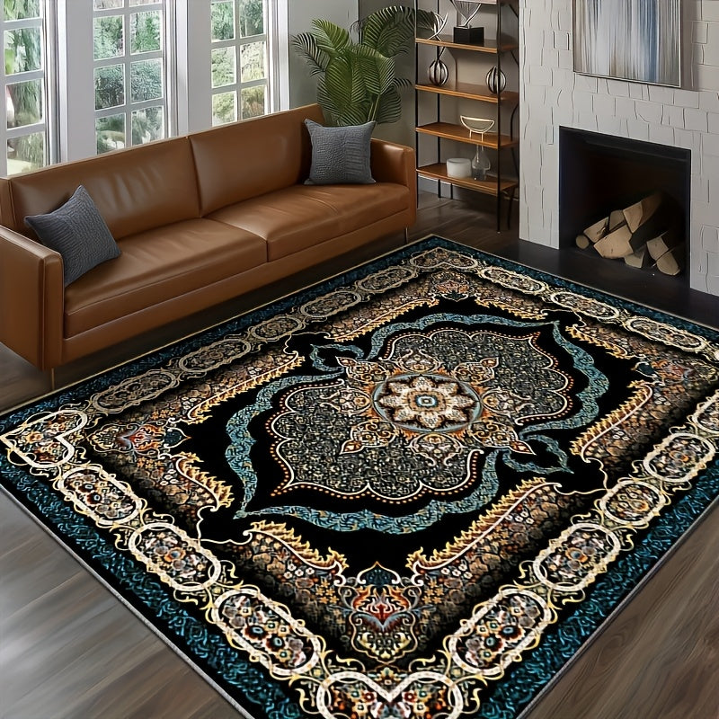 Large Bohemian Floral Velvet Mat with Non-Slip Backing & Shedding-Resistant - Machine-Washable Modern Mat for Living Room, Bedroom, Kitchen, Office - 100% Polyester Durable Floor Mat, Rugs for Living Room, Decorative Pattern,