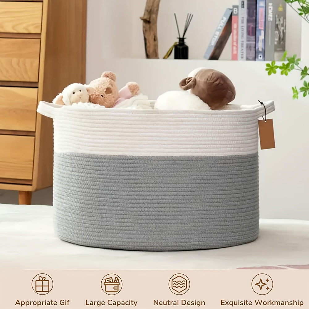XXL Large Cotton Rope Storage Basket – Foldable Multi-Purpose Organizer for Laundry, Toys, Blankets, and Youngsters Games, Striped Design for Family Gatherings or Home Organization, Laundry Basket