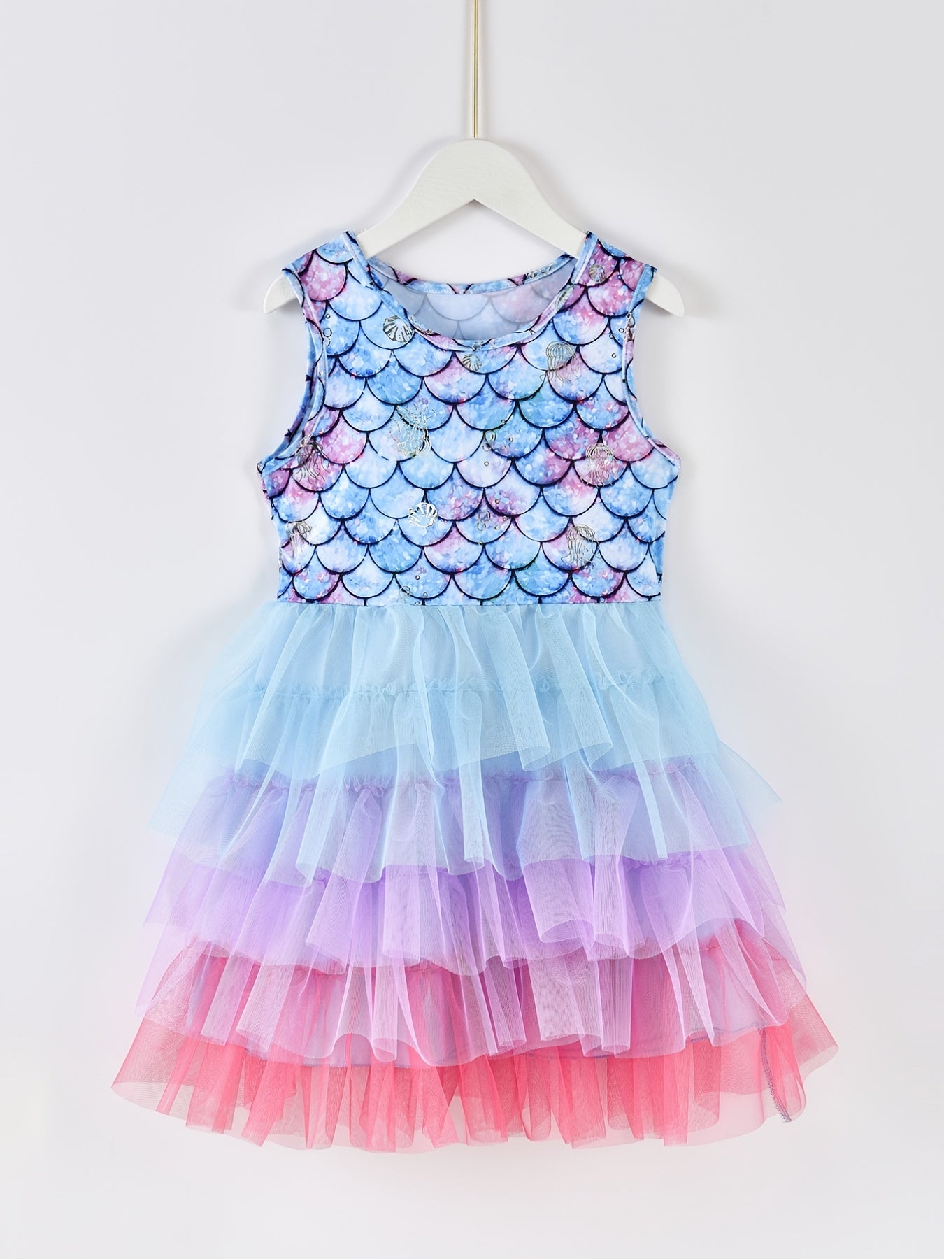 Mermaid Gradient Dress Girls' Casual Summer Short Sleeve Party Puff Skirt Versatile Dress