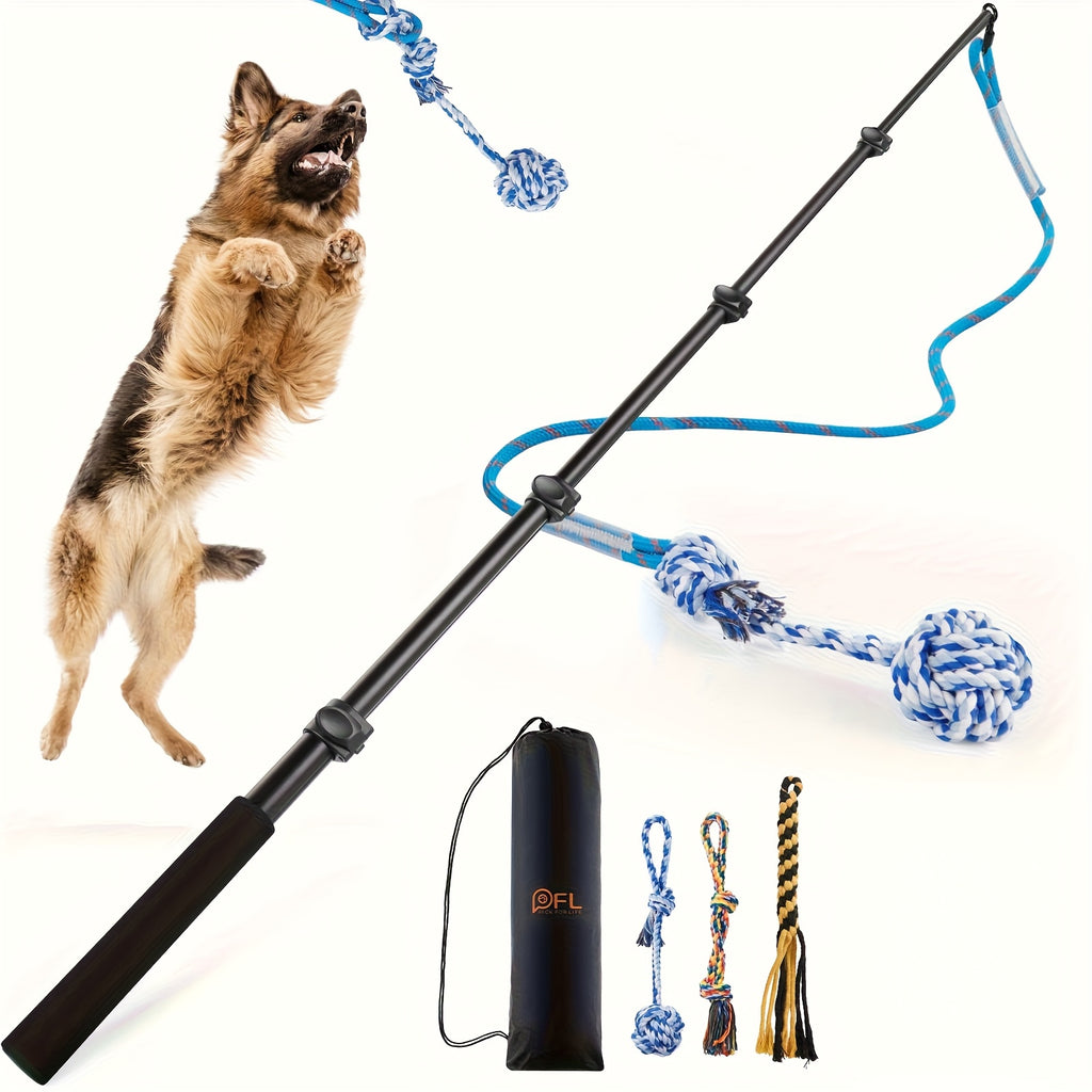 Extendable Flirt Pole for Large Dogs - Dog Flirt Stick with Detachable Interactive Toys - Flirt Stick for Small Medium Large Dogs Training Playing Exercise - Enhances Agility & Cleans Teeth, Dog Toys