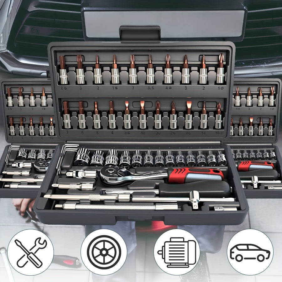 Premium 46pcs Professional Tool Kit, Car/bike Repair Tool Set with 1/4-inch Drive Depth
