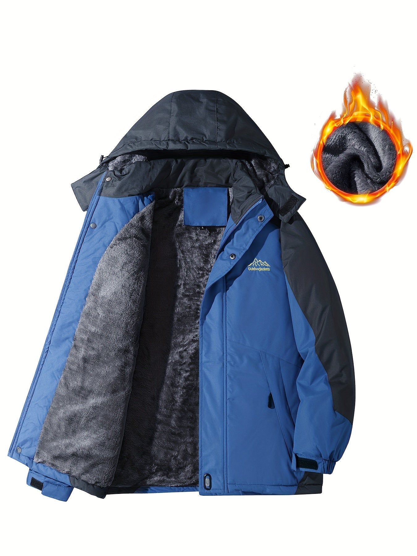 Men'S Casual Color Block Thick Hooded Jacket, Windproof Single-Layer Fleece Jacket for Fall Winter Jacket Gifts