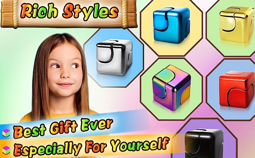 2pcs Desk Fidget Toys Spinner-Cube: Colorful Square Cube, Desktop Toys, High-Speed Bearing Rotating Toys Metal Desk Fidgets For Adults