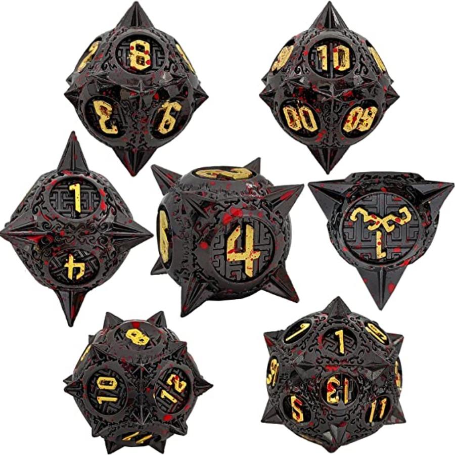 Sharp Metal Meteor Dice Set - Large & Bold Gaming Dice for Dungeons & Dragons - Solid, Weighted, and Aesthetically Pleasing - Complete with D20, D12, D10, D8, D6, D4