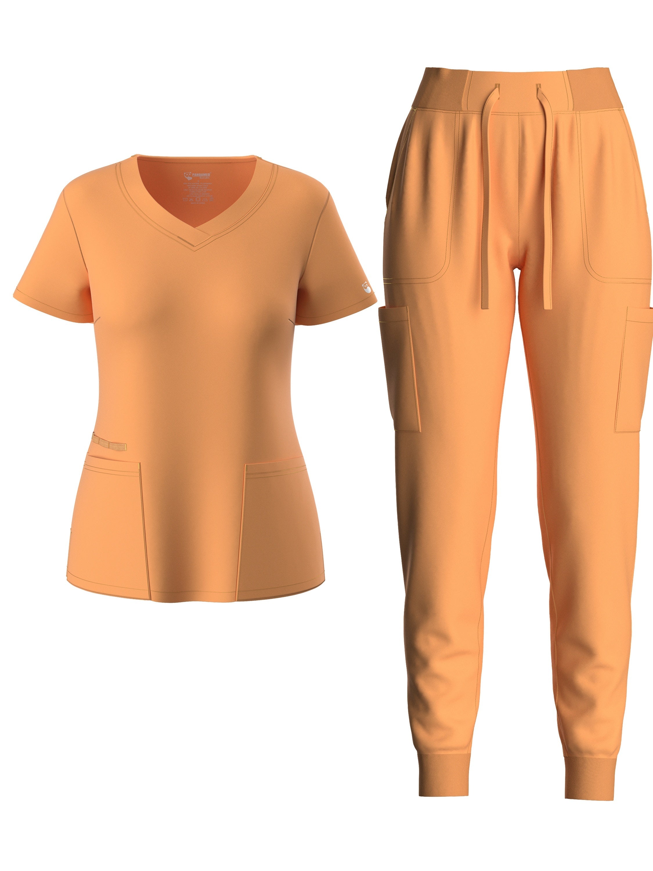 two-piece Elegant Two-Piece Scrub Set for Women: Short Sleeve V Neck Top & Drawstring Pants