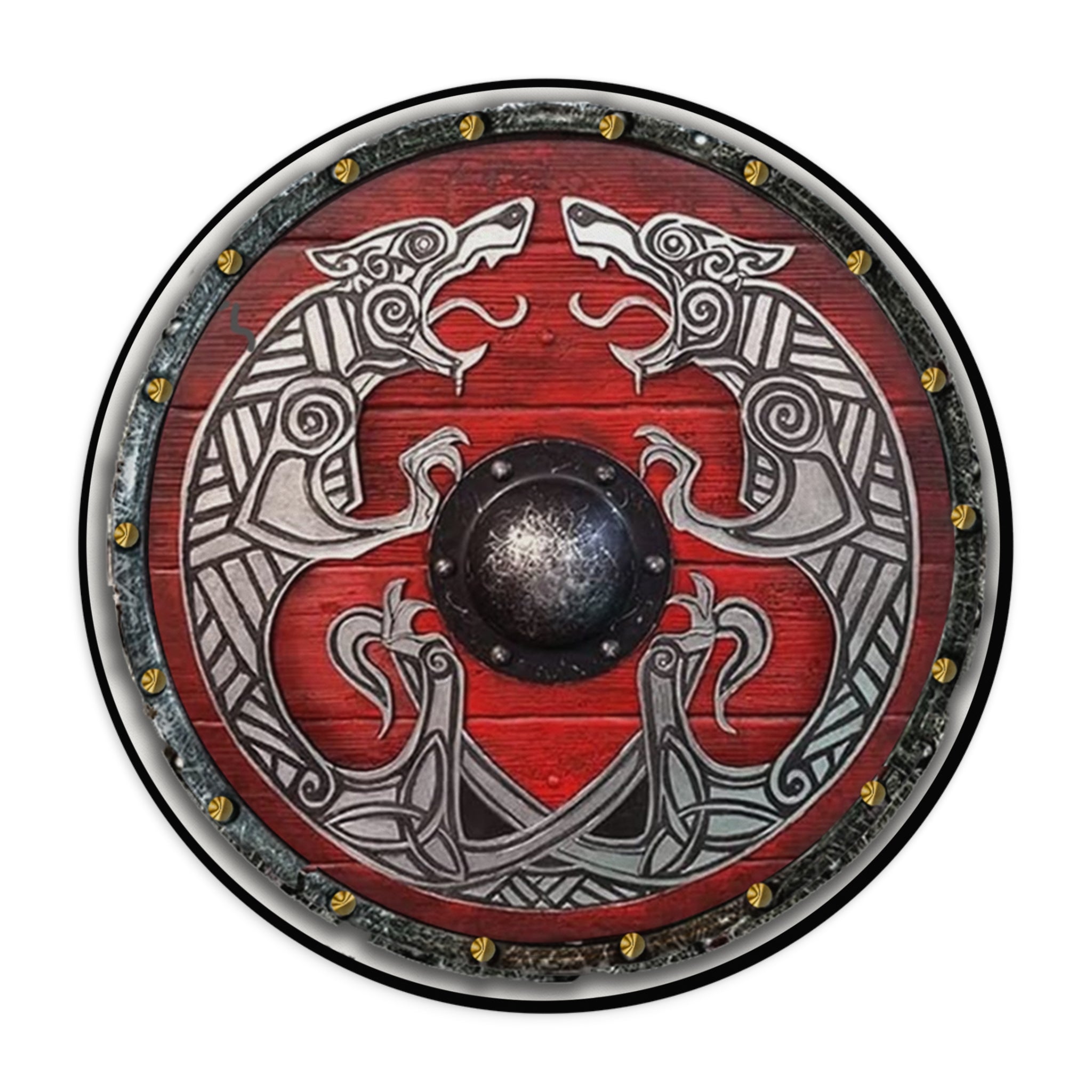 Red Viking Shield Mouse Pad — Norse Wolf Knotwork Gaming Desk Mat