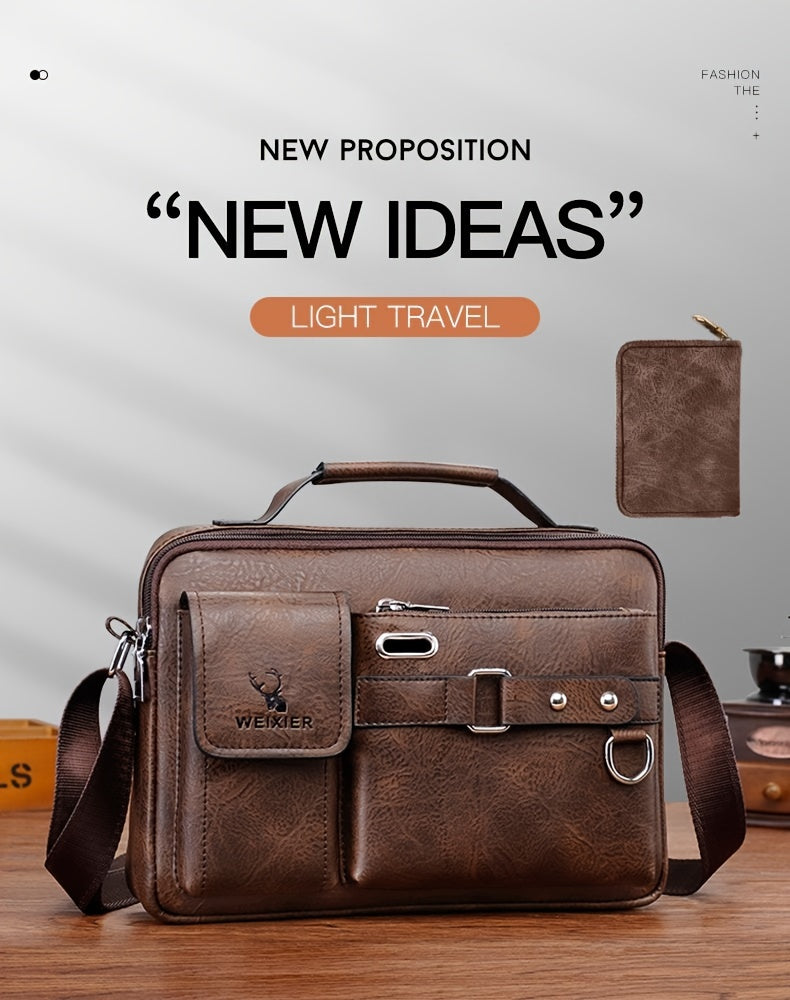 WEIXIER Men's Business Crossbody Bag with Adjustable Strap, Golden-Tone Hardware