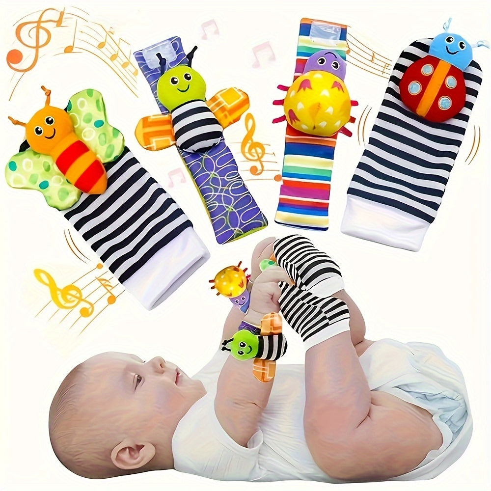4pcs Baby Rattles Toys for 0-12 Month, Infant Girl Boy Toys for Babies 3-6 Months, Newborn Hand & Foot Toys for 0 to 9 Months, Baby Shower Gifts Set with Wrist Rattle Socks