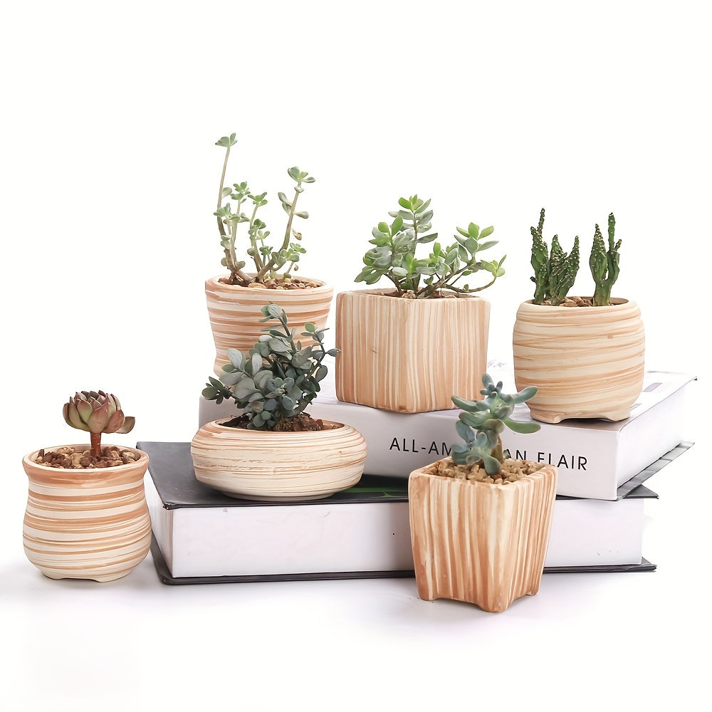 SUN-E 6pcs/Set Mini Plant Pots Pattern Succulent Plant Pot Cactus Pot Flower Pot Decorative Ceramic Planter for Home House Office Outdoor Garden Container Planter Perfect Gift Idea for Women with Drain Hole 2.5Inch/6.5cm (Pla
