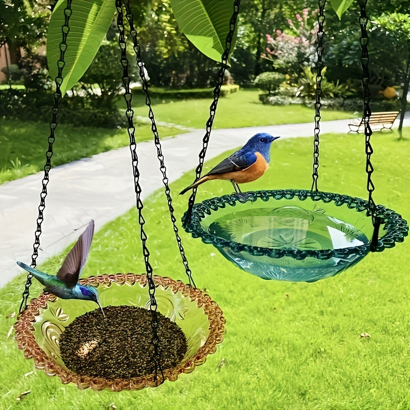 1pc Decorative Hanging Bird Feeder with Chain - Dual-Bowl Design for Outdoor Garden & Yard, Attracts Hummingbirds, No Electricity Needed, Durable Plastic, Hummingbird Feeders Outdoors