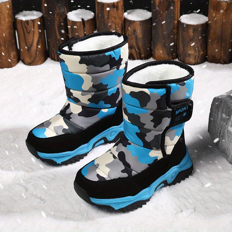 [Boys' Winter Snow Boots] Winter Boys' Camouflage Snow Boots | High-Top Long-Lined Warm Casual Sports Boots with Cushioned EVA Insole and Durable Rubber Sole for Youngsters Outdoor Activities