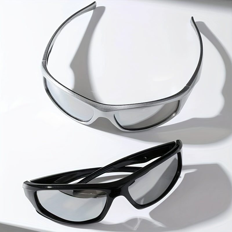 2pcs Wrap Around Sports Fashion Glasses For Women Men Y2K Mirrored Outdoor Sun Shades For Driving Hiking Travel
