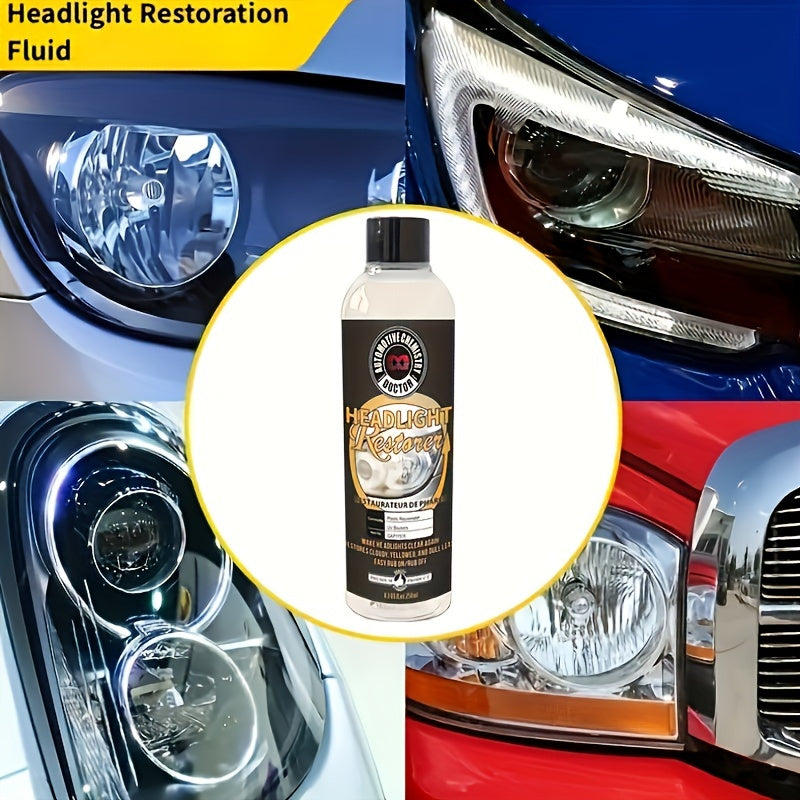 Car Headlight Restoration Fluid Automotive Headlight Oxidation Yellowing Scratches Blurring Enhancement Crystal Plating Coating Refurbishment Agent 8.45oz