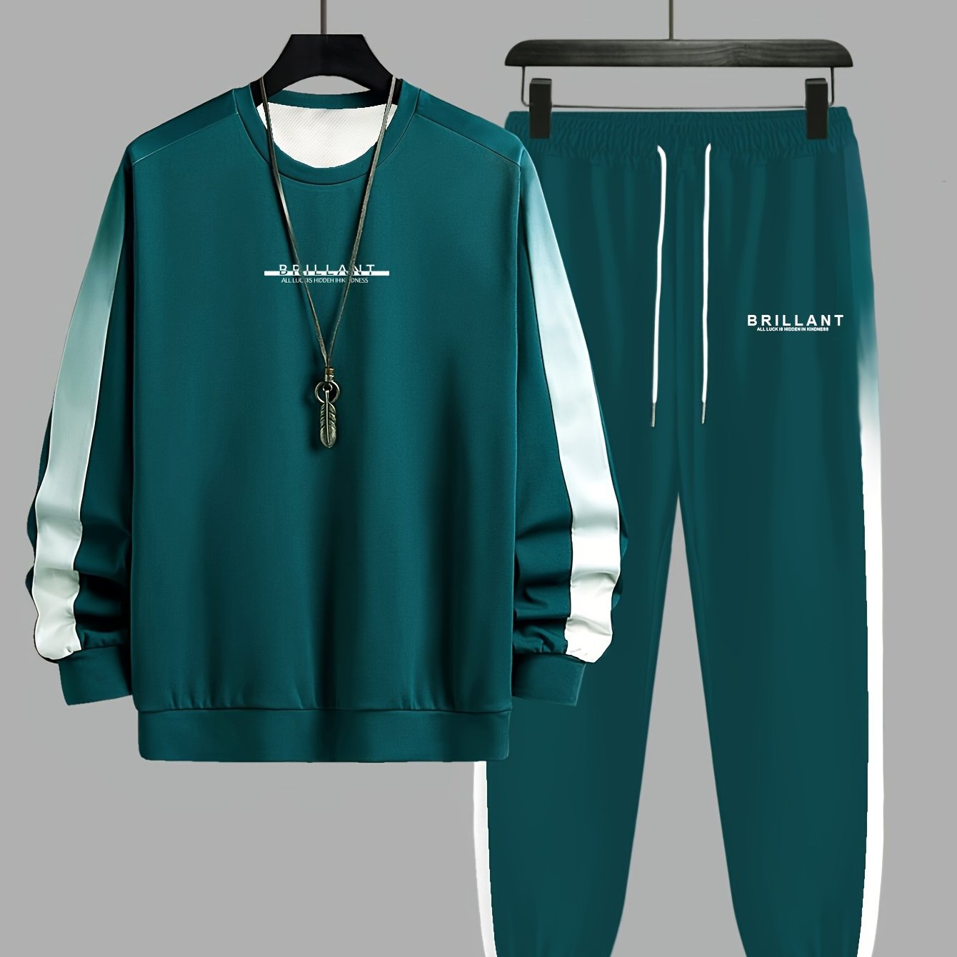 Plus Size Men's Contrast Color Sweatshirt & Sweatpants Set For Spring/autumn, Sports/outdoor Casual 2Pcs Outfits For Males, Men's Clothing