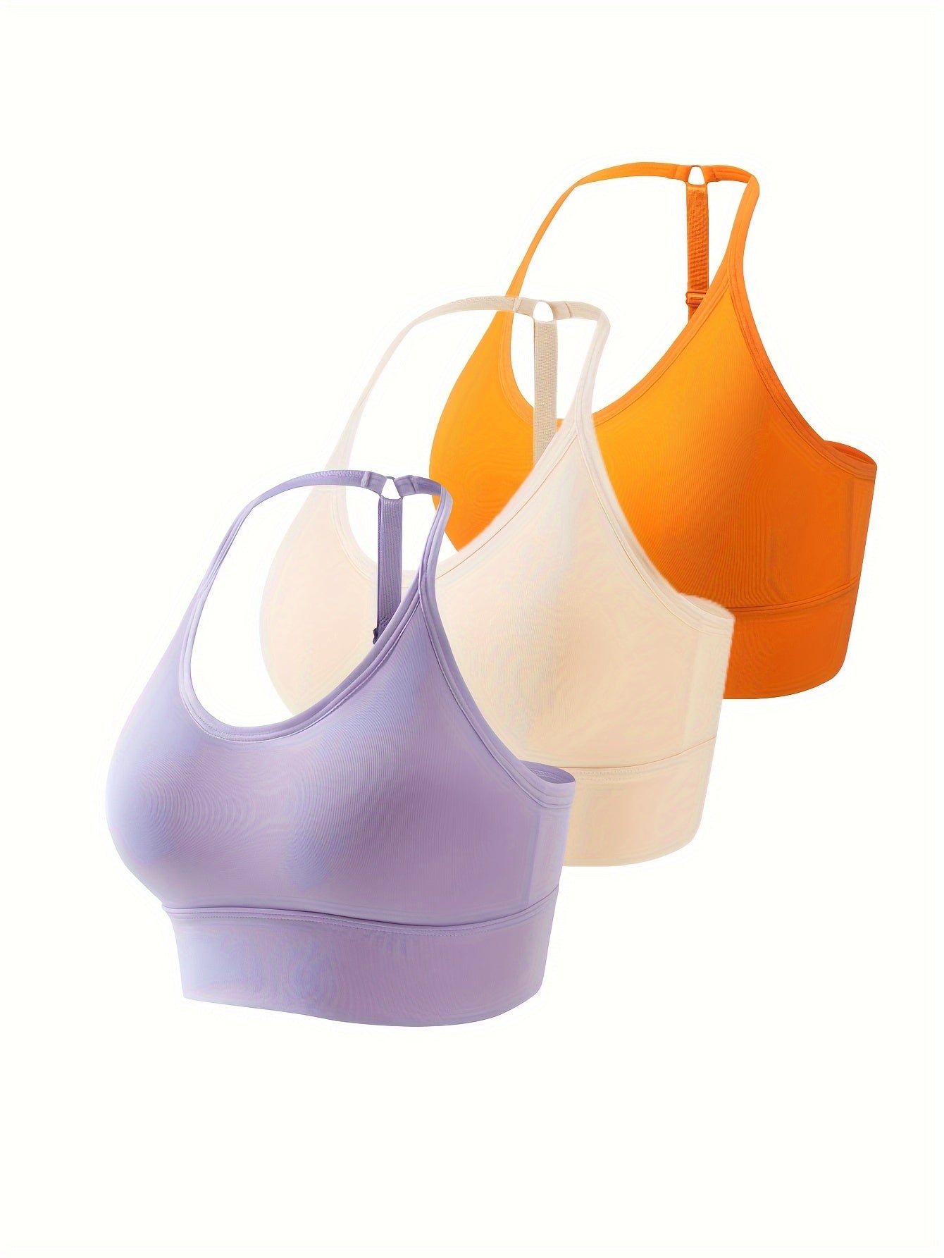 3pcs Seamless Halter Sports Bras, Comfy & Breathable Sporty Fitness Bra, Women's Lingerie & Underwear