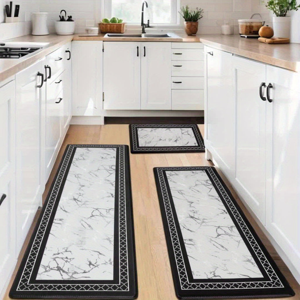 3pcs Kitchen Mat Set with Runner, Marble Kitchen Rugs And Mats Non Skid Washable, Kitchen Runner Mat Floor Mats, ASPMIZ
