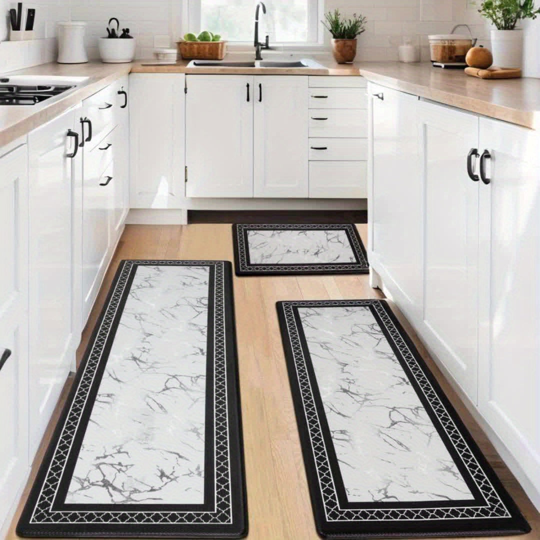 3pcs Kitchen Mat Set with Runner, Marble Kitchen Rugs And Mats Non Skid Washable, Kitchen Runner Mat Floor Mats, ASPMIZ