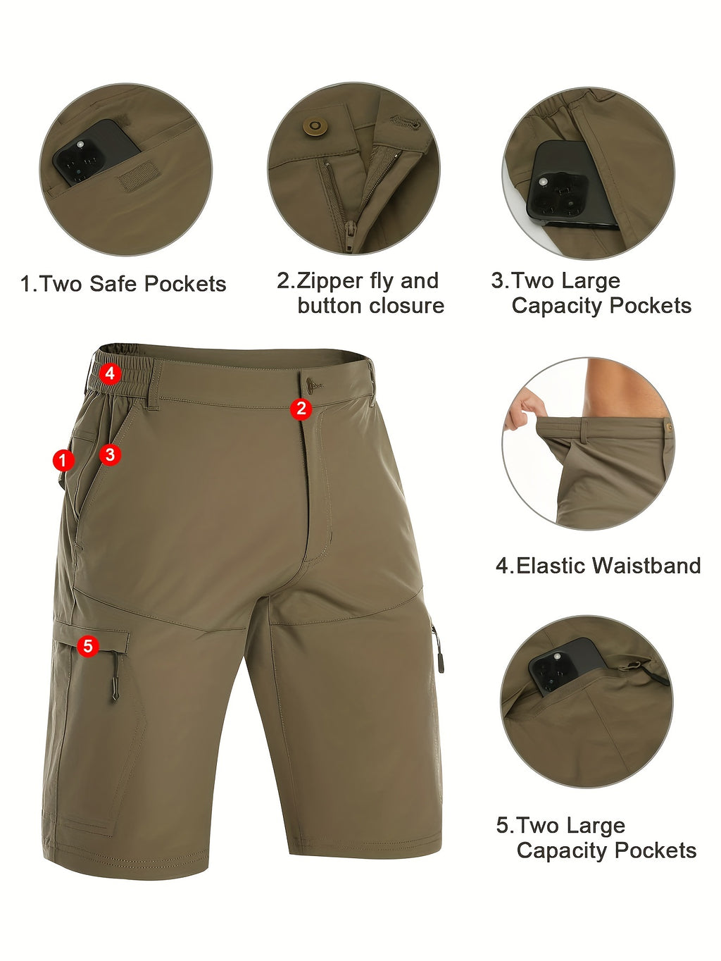 Lightweight, Breathable Men's Nylon Sports Shorts with Moisture-Wicking, Water-Resistant, and Pockets for Hiking, Running, Training, Golf, Cycling, Daily & Casual Wear, Spring, Summer, Fall, Winter