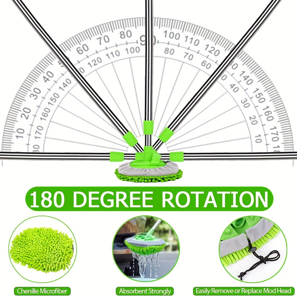 47.5" Long Handle Car Wash Brush Mop Kit for Washing, Detailing, and Cleaning Automotive, Truck, SUV, RV, Trailer with Soft Sponge Duster Mitt