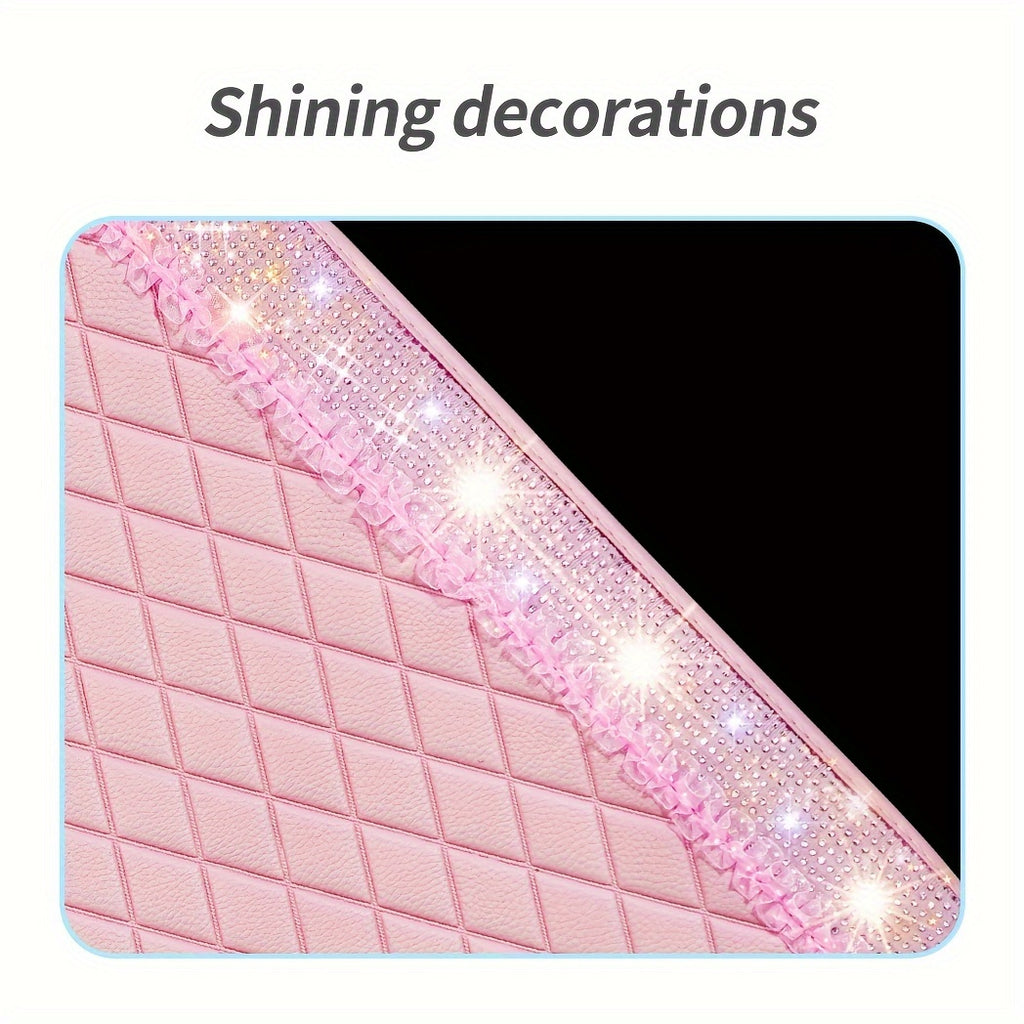 PU Leather Car Mats, Beautiful Fabric Pattern Decoration, Shining Diamond Floor Mats
