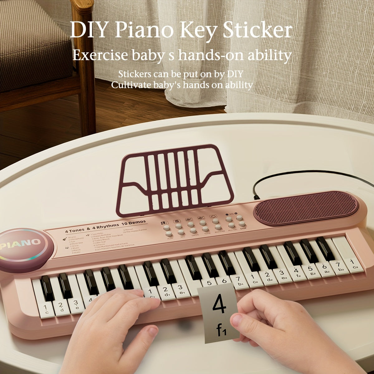 Youngsters Piano Keyboard Toys, 37 Keys Youngsters Piano Music Instruments Toy with Microphone, Pink Blue Piano Multipie Sounds, Stickers, Birthday Gifts for Boys and Girls