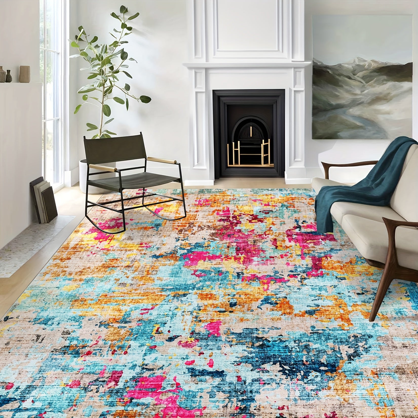 One Piece of a Sleek, Contemporary Abstract Rug Designed for Spacious Living Areas, Machine Washable, Non-Shedding, with a Low Pile And Non-Slip Features. These Mats Are Suitable for Bedrooms, Offering a Soft, Minimalist Aest
