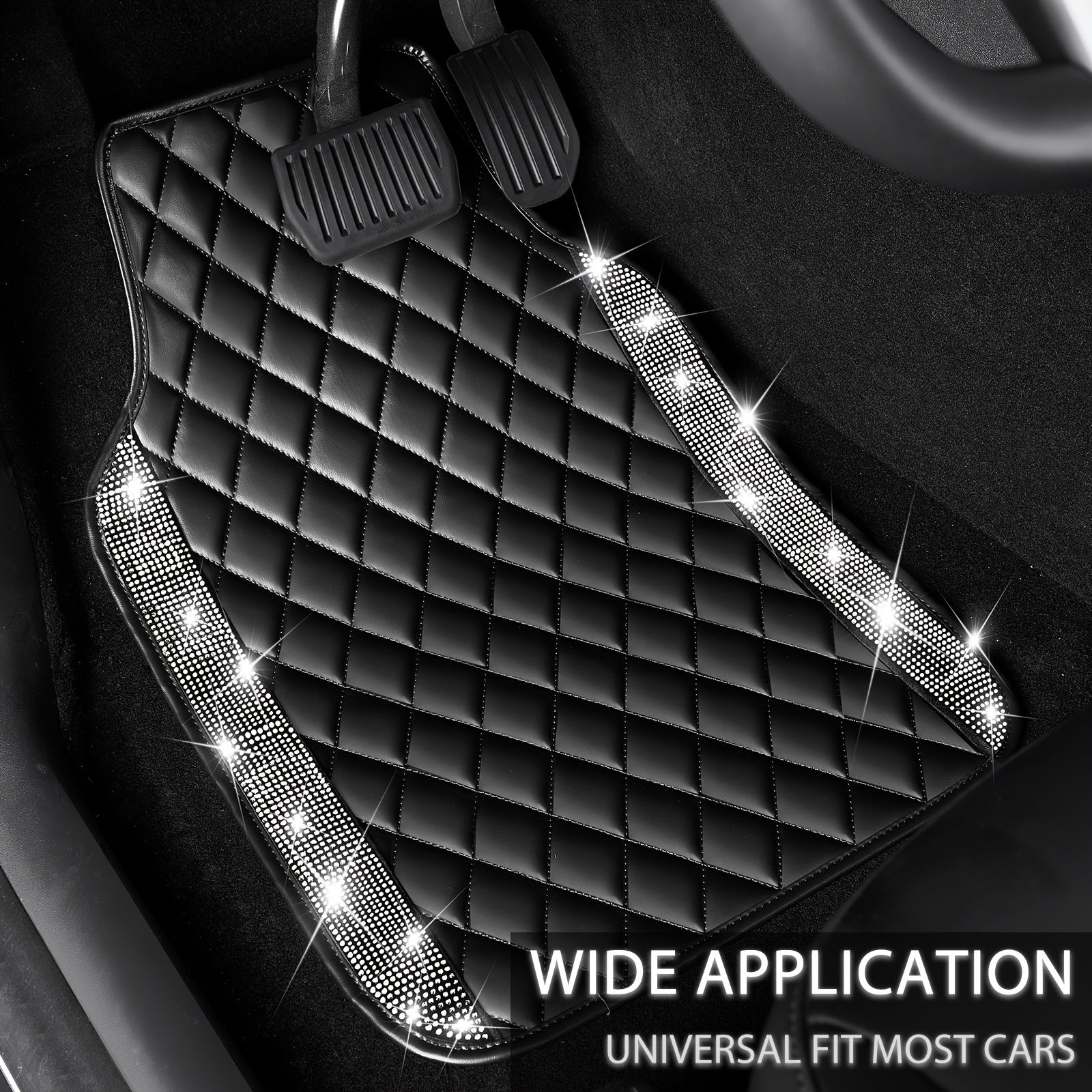 5 Pcs Bling Car Mats - Shining Artificial Diamond, Crystal Rhinestone, Sparkly Glitter Carpet, Anti-Slip, Waterproof, Universal Fit for Automotive SUV, Sedan, Van, Ideal for Girl and Women