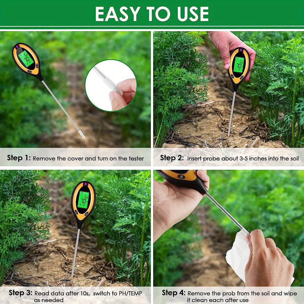 1pc 4-in-1 Soil Detector Light Temperature Soil Moisture Meter PH Value Soil Tester, Plant & Soil Monitoring