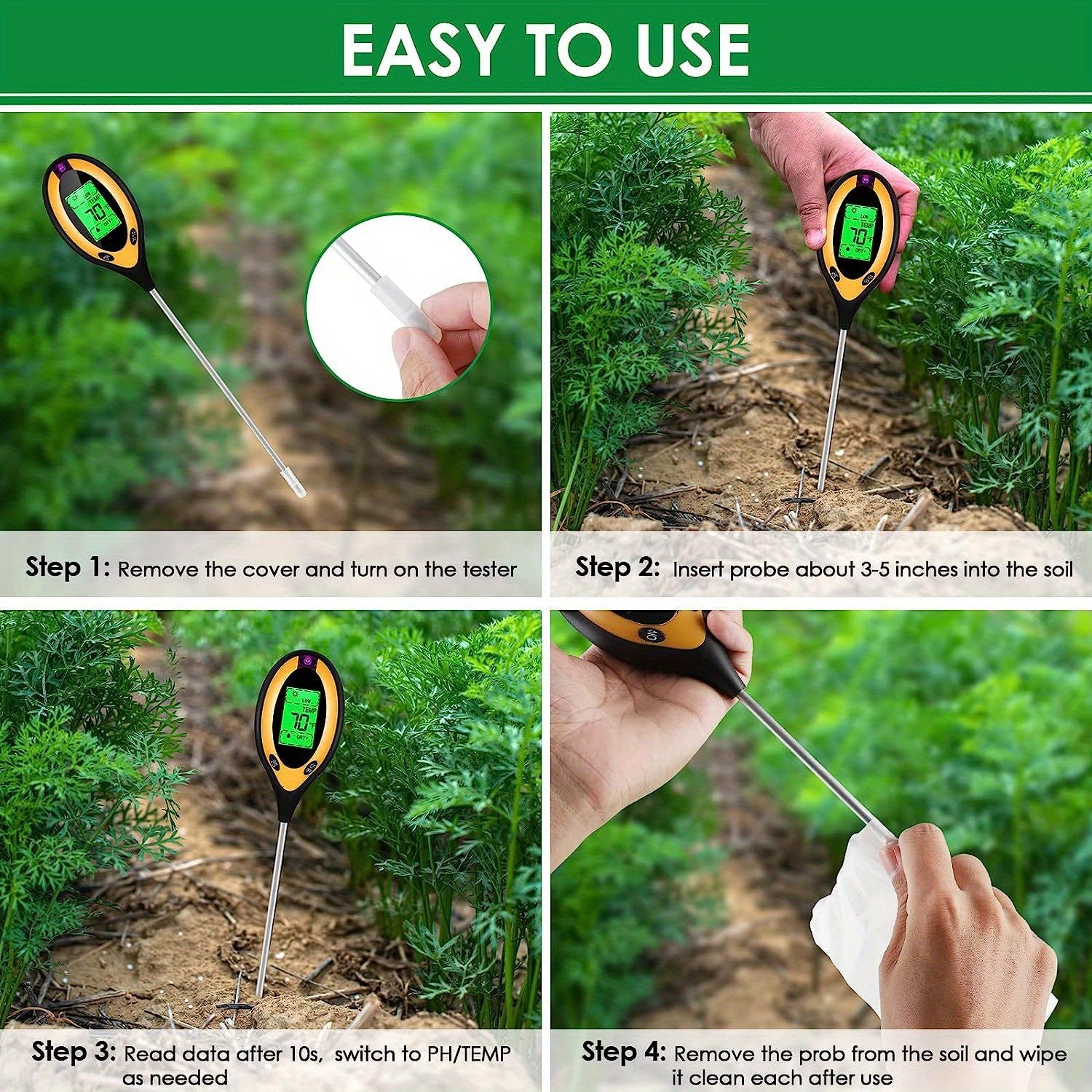 1pc 4-in-1 Soil Detector Light Temperature Soil Moisture Meter PH Value Soil Tester, Plant & Soil Monitoring