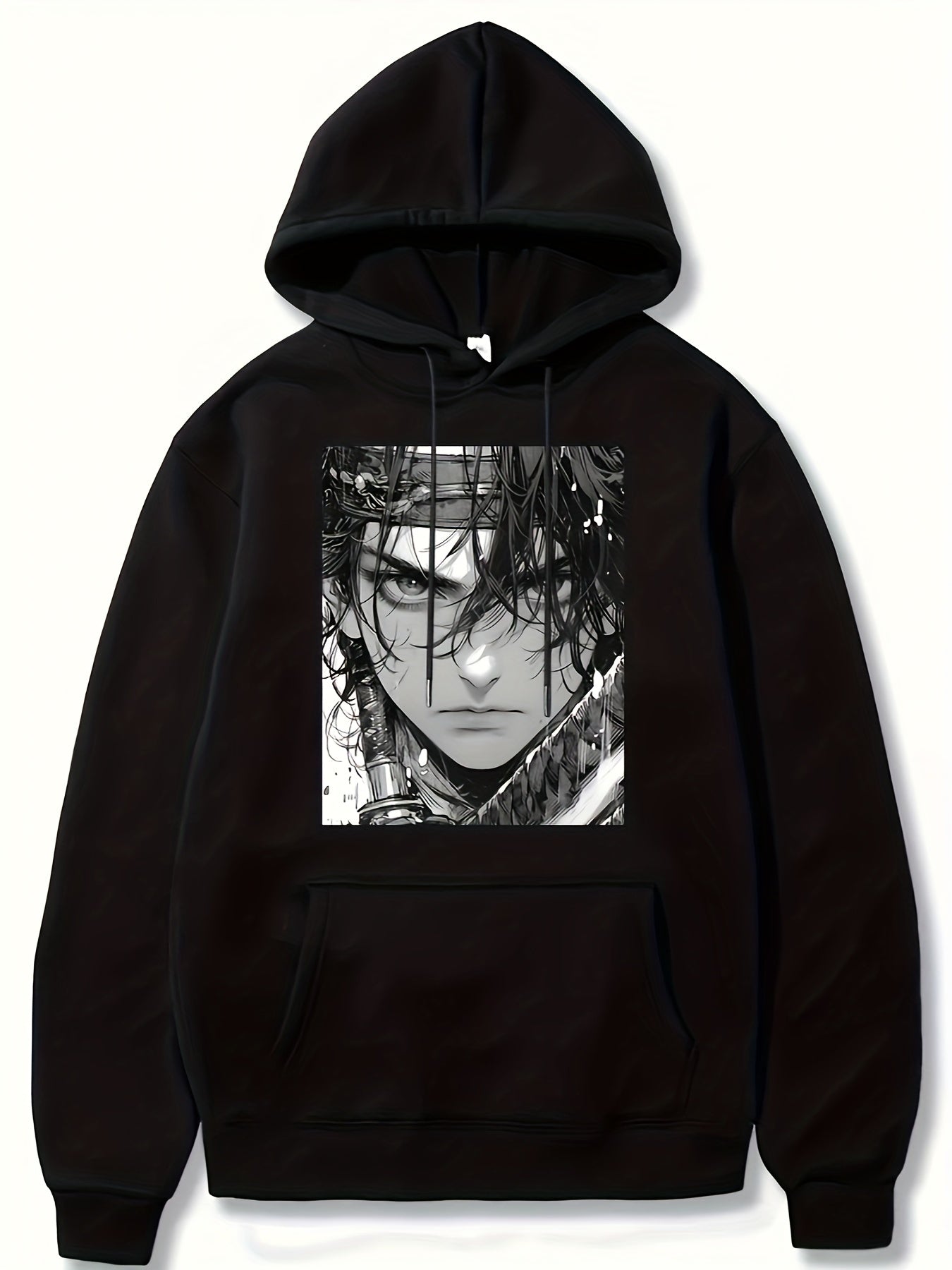 Mens Geometric Pattern Hooded Sweatshirt - Stretchy Pullover with Kangaroo Pocket, Applique Details, and Machine Washable Polyester Fabric - Casual Sports Style for Everyday Wear