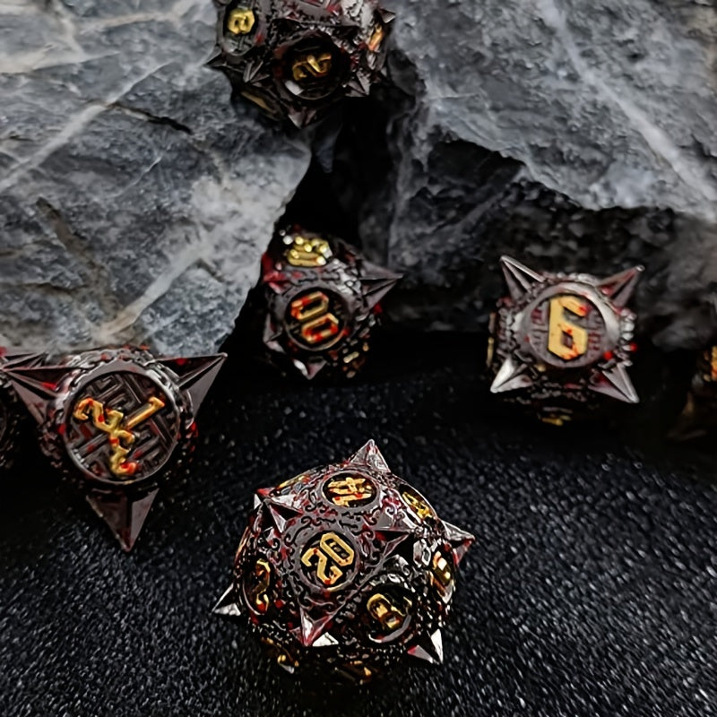Sharp Metal Meteor Dice Set - Large & Bold Gaming Dice for Dungeons & Dragons - Solid, Weighted, and Aesthetically Pleasing - Complete with D20, D12, D10, D8, D6, D4