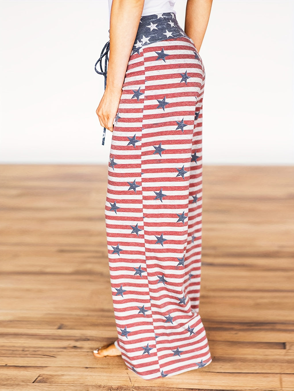 [American Flag Print Pants] Loose Fit Men's Casual American Flag Print Wide Leg Pants | Drawstring Waist, All-Season Comfort, Casual Weekend Attire, Starpattern Pants, American Flag Accessories