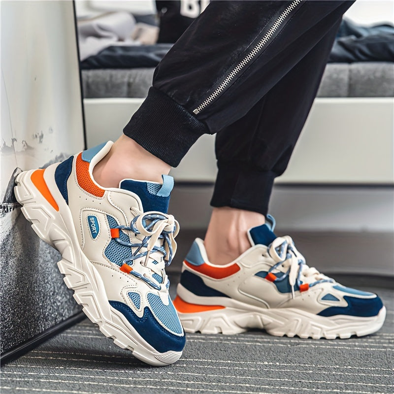 Vintage Round Toe Lace-up Chunky Sneakers - Shock-Absorbing, Breathable, and Comfortable Athletic Shoes for Men - Perfect for Sports and Casual Wear in Fall, Spring, and Summer