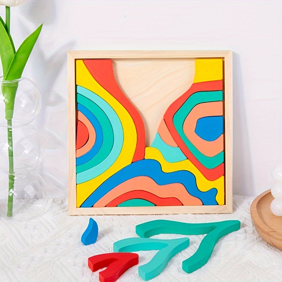 Four Creative Elements for Children: Wooden Boys and Girls, Early Education Rainbow Assembly, Building Blocks, Children's Fun Shapes, Colors, Cognitive Abilities, Puzzle Puzzle, Stacking Music Toys, Festival Gifts