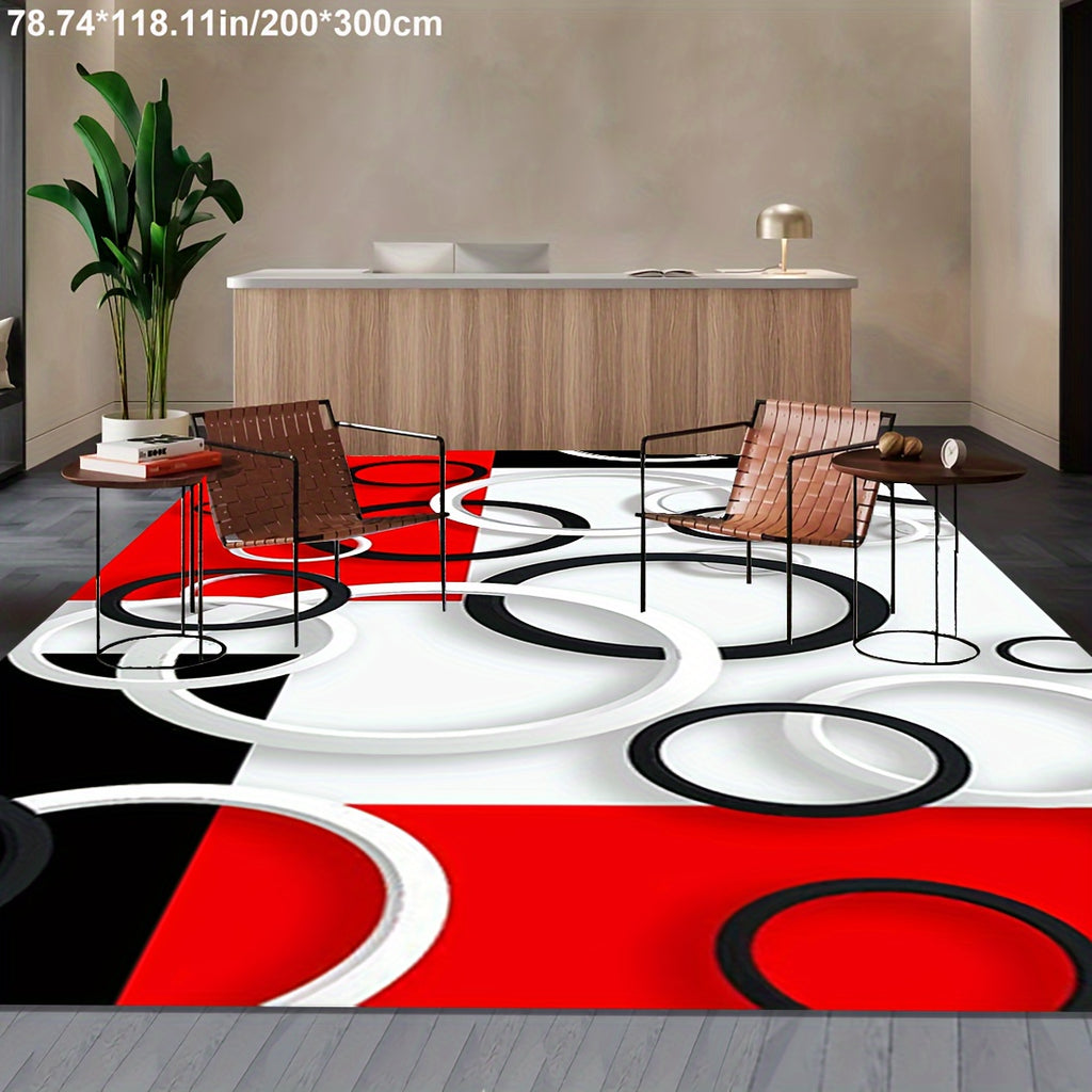 Luxury Modern Black, White & Red Circle Pattern Area Rug - Ultra-Soft Crystal Velvet, 800gsm, Non-Slip Backing, Machine Washable for Living Room, Bedroom, Kitchen, and More, Rugs for Living Room, Plastic Dot Pattern, Winter W