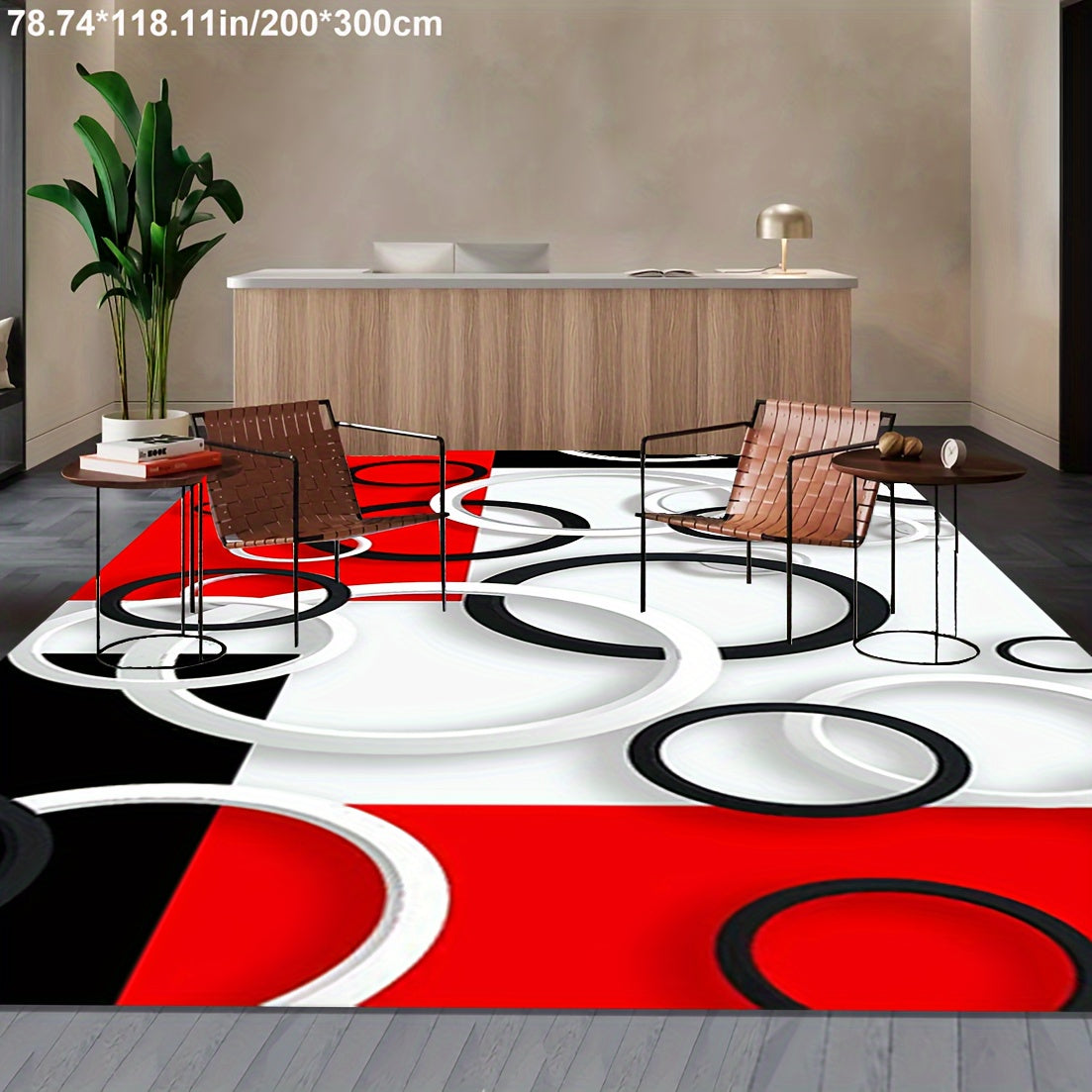 Luxury Modern Black, White & Red Circle Pattern Area Rug - Ultra-Soft Crystal Velvet, 800gsm, Non-Slip Backing, Machine Washable for Living Room, Bedroom, Kitchen, and More, Rugs for Living Room, Plastic Dot Pattern, Winter W