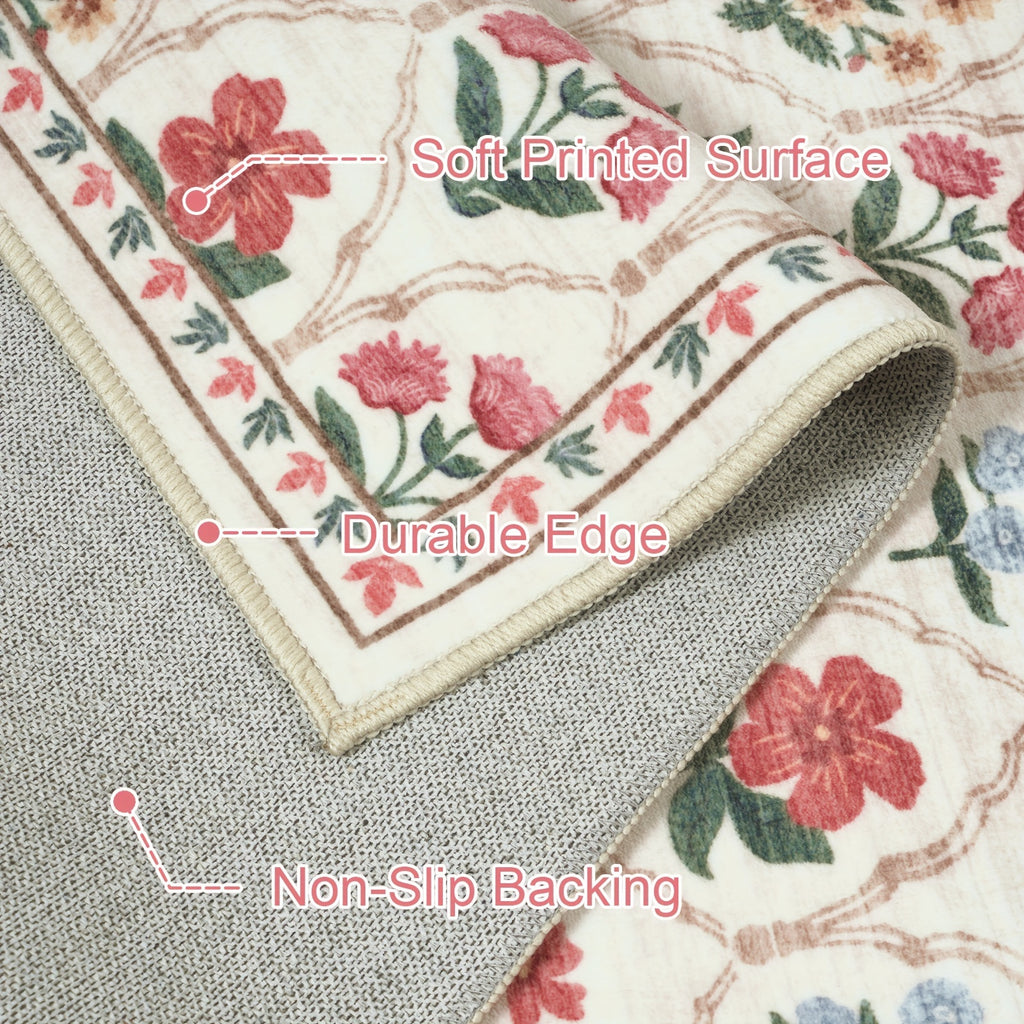 Christmas Area/Runner Rugs for Living Room, Washable Rug Carpet, Non-Slip Low Pile Soft Flowers And Plants Moroccan Holiday Xmas Decor Throw Mat for Living Room/Bedroom/Kitchen